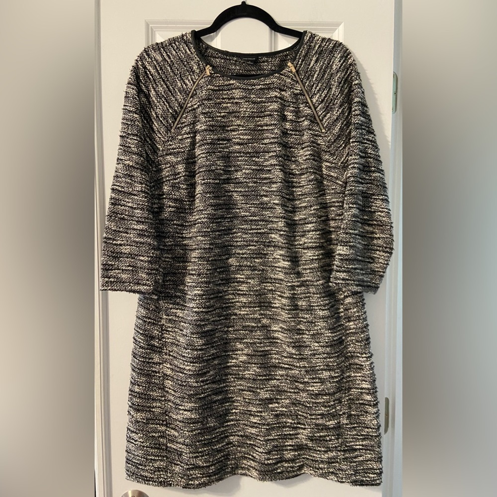 Ann Taylor Black & White Long Sleeve Lightweight Sweater Dress - Size L